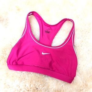 NIKE athletic fitness women's hot fuchsia pink white logo sports bra